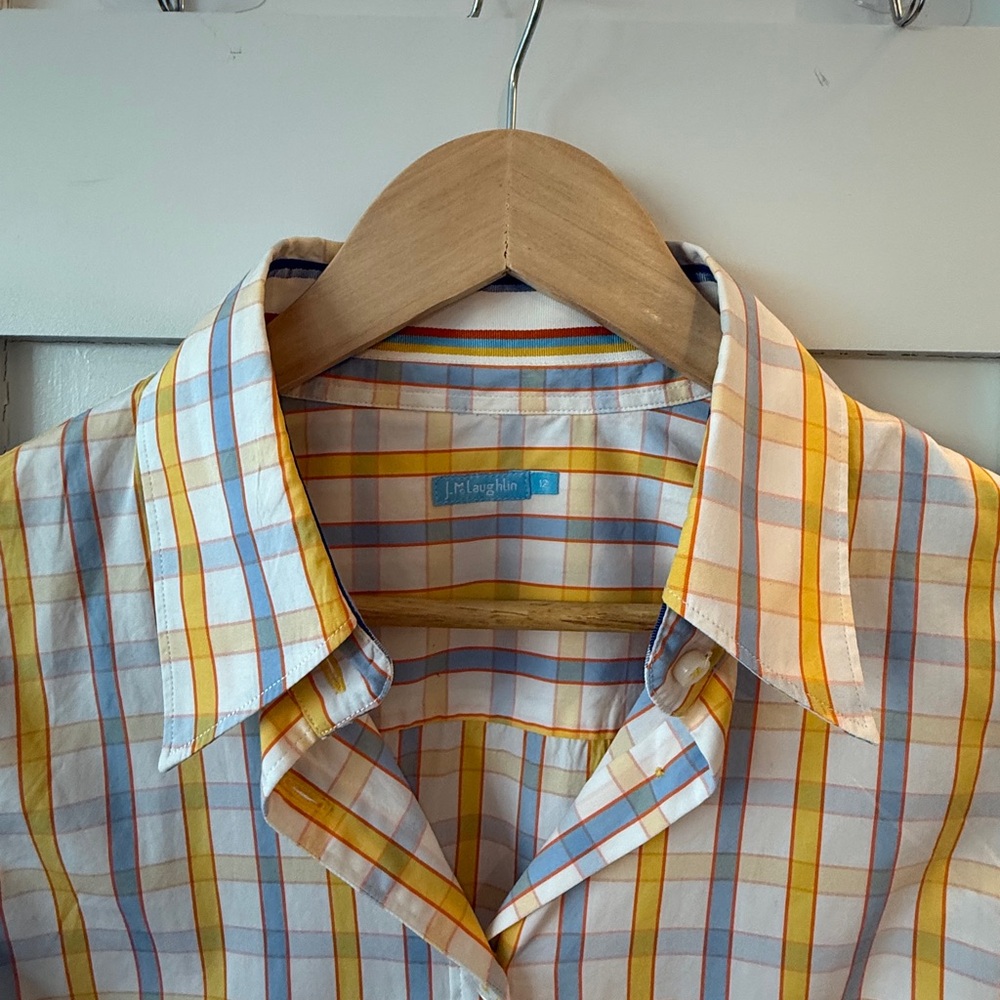 J. McLaughlin Yellow and White Plaid Button Down Shirt - Picture 2 of 2